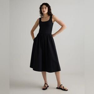 Quince Mixed Media Cotton Dress Black Basics Minimalist Capsule